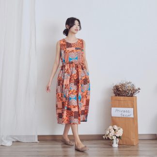 Paneled printed sleeveless dress