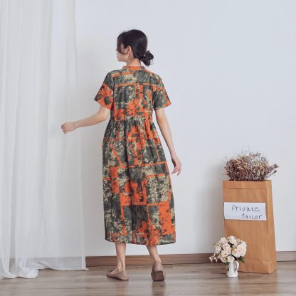 Contrast Color Panel V Neck Drawstring Dress - Image 4