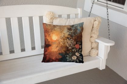 Retro oil painting sunset pillow - Image 6