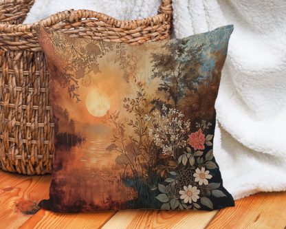 Retro oil painting sunset pillow - Image 4