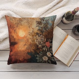 Retro oil painting sunset pillow
