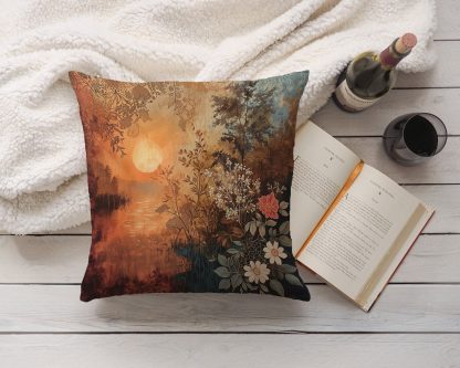 Retro oil painting sunset pillow