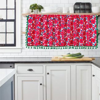 Contrast color floral tassel short curtain