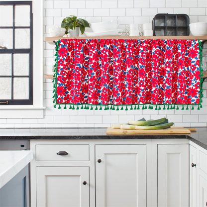 Contrast color floral tassel short curtain - Image 6