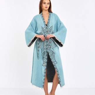Ethnic embroidered lace-up robe
