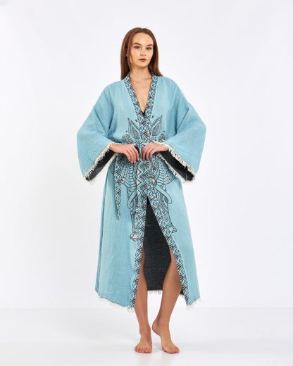 Ethnic embroidered lace-up robe