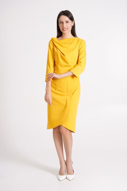 Yellow Ruffle Neck Dress