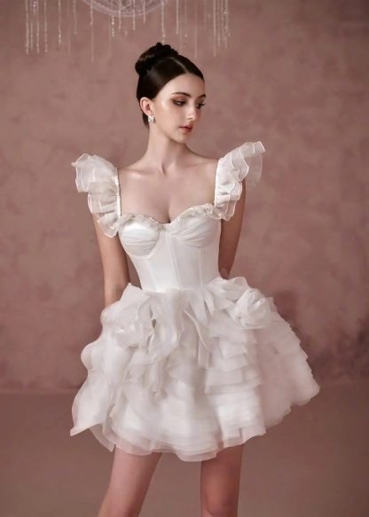 Fairy luxurious palace style puff sleeve short skirt