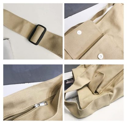 Light Khaki Canvas Casual Shoulder Bag - Image 6