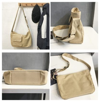 Light Khaki Canvas Casual Shoulder Bag - Image 4