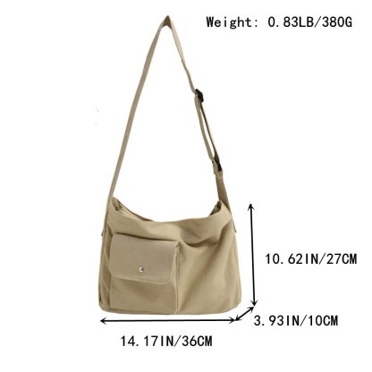 Light Khaki Canvas Casual Shoulder Bag - Image 3