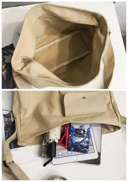 Light Khaki Canvas Casual Shoulder Bag - Image 2