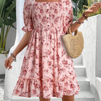 Romantic floral square neck dress