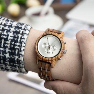 Zebra wood multi-function chronograph watch