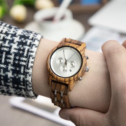 Zebra wood multi-function chronograph watch