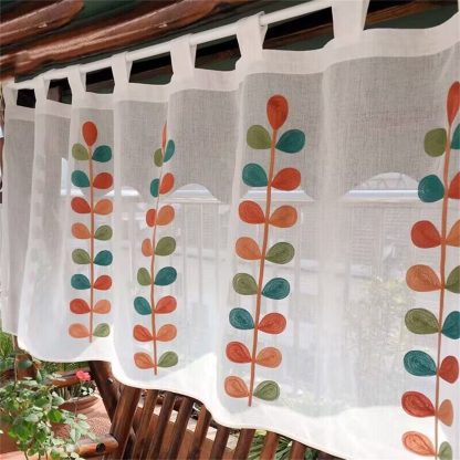 Hand-painted plant style short curtain