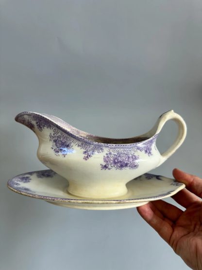 Vintage Purple Pattern Ceramic Sauce Boat - Image 2