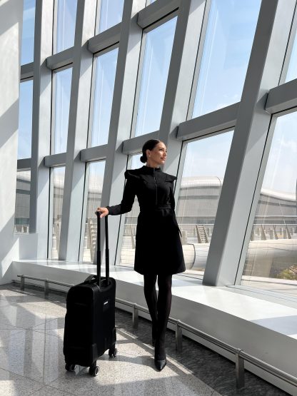 Stewardess style waisted black dress