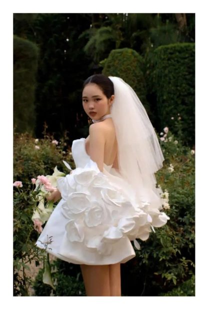 White Strapless Tutu Wedding Dress - Image 4