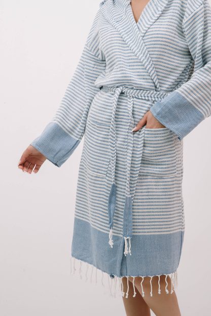 Blue and white striped bathrobe - Image 2
