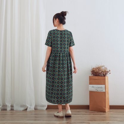 Retro diamond short-sleeved dress - Image 4