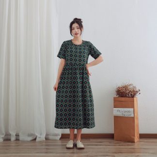 Retro diamond short-sleeved dress