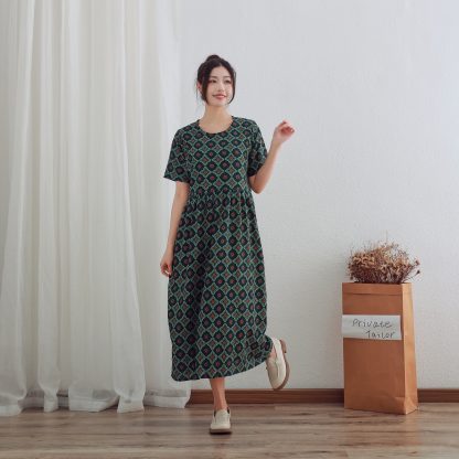 Retro diamond short-sleeved dress - Image 2