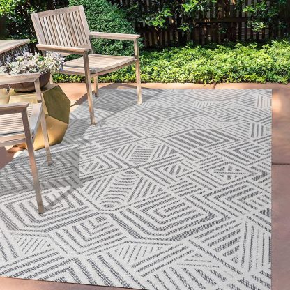 Geometric lines outdoor woven rug - Image 8