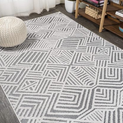 Geometric lines outdoor woven rug - Image 4