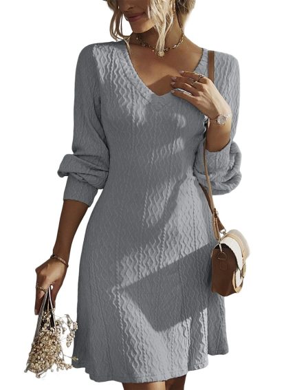 Elegant V-neck jacquard dress - Image 3