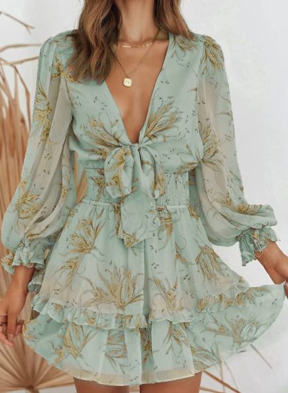 Mint Green Gold Floral Dress - Image 6