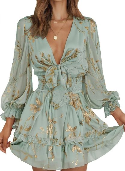 Mint Green Gold Floral Dress - Image 5