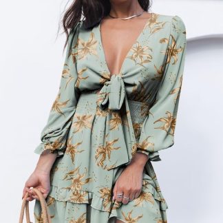 Mint Green Gold Floral Dress