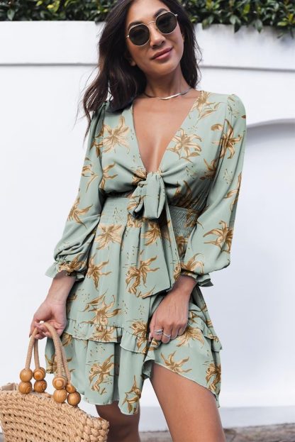 Mint Green Gold Floral Dress