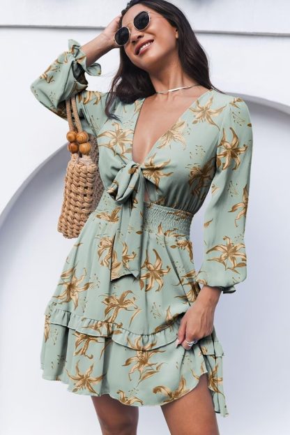 Mint Green Gold Floral Dress - Image 2