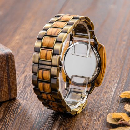 Metal link with wooden strap square case watch - Image 2