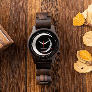 Moon phase power display design wooden watch