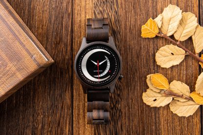 Moon phase power display design wooden watch