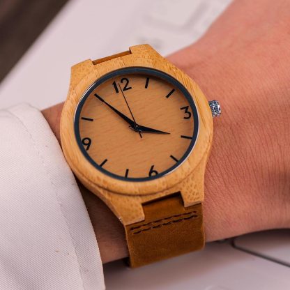Bamboo and wood stitching leather strap quartz watch - Image 6