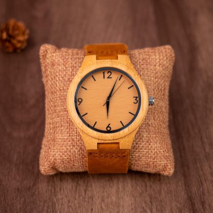 Bamboo and wood stitching leather strap quartz watch - Image 5