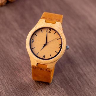 Bamboo and wood stitching leather strap quartz watch