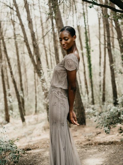 Light grey embroidered mesh dress - Image 4