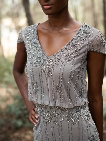 Light grey embroidered mesh dress - Image 3