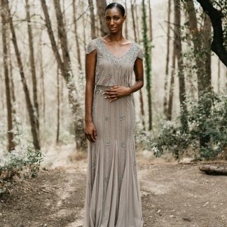 Light grey embroidered mesh dress