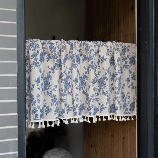 Blue and white tassel short curtain