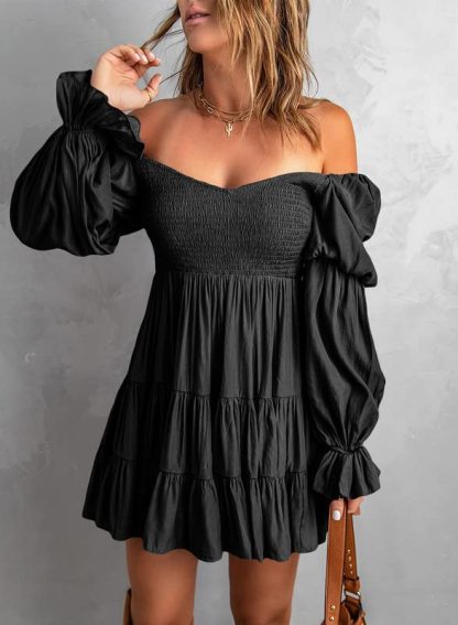 French retro off-the-shoulder dress