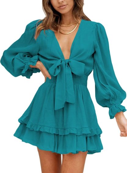 French Style V Neck Bow Dress - Image 5
