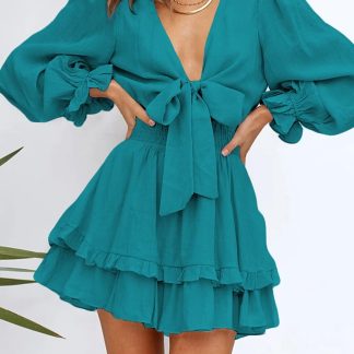 French Style V Neck Bow Dress