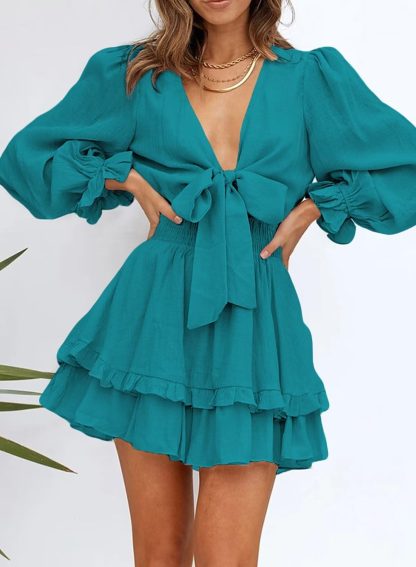 French Style V Neck Bow Dress
