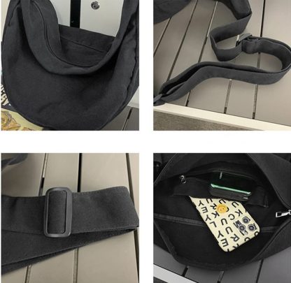 Simple and casual black canvas shoulder bag - Image 6